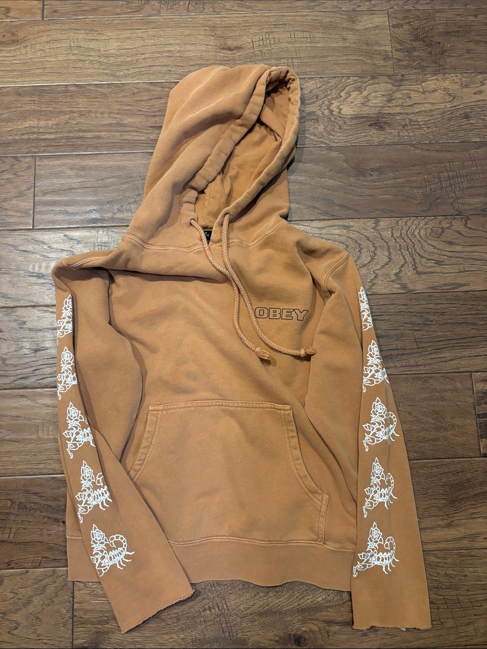 Obey Caramel Hoodie with White Sleeve Prints